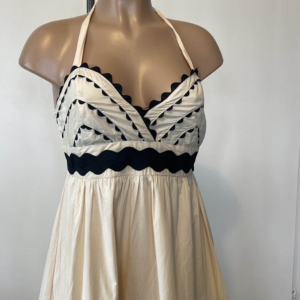 & MERCY  fully V-Neck Women’s sz SMALL Cream color Maxi Sundress w Black Trim
